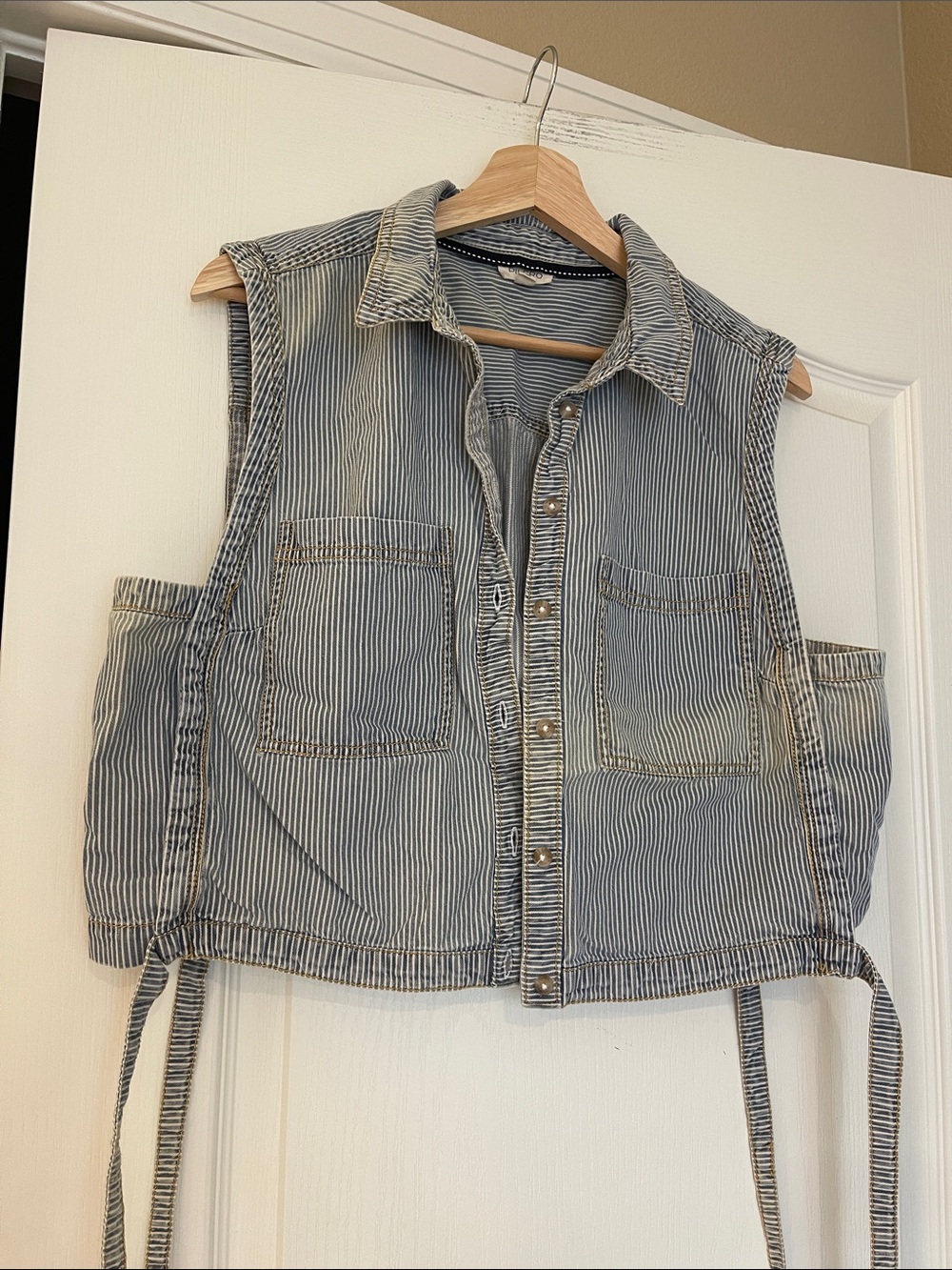 Pilcro Blue and White Striped Casual Shirt Vest